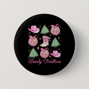 Badge Rond 5 Cm Coquette rose de Noël Bow Xmas Tree