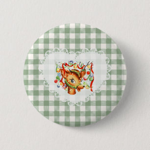 Badge Rond 5 Cm Coquette Vintage rétro Bébé Animaux Cerfs En vichy
