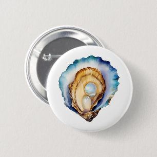 Badge Rond 5 Cm Coquille d'huître à l'aquarelle