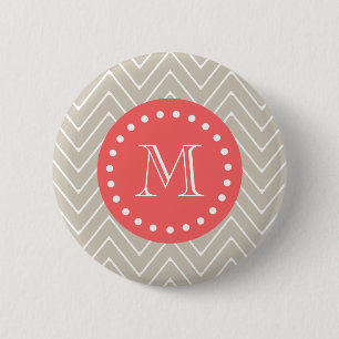 Badge Rond 5 Cm Corail de beige de monogramme du motif 2A de