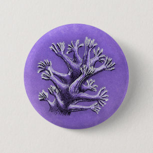 Badge Rond 5 Cm Corail Reef Purple Marine Biologie Art