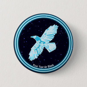 Badge Rond 5 Cm Corbeau bleu sur étoiles