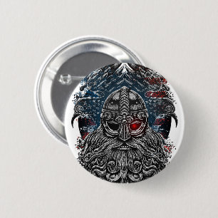 Badge Rond 5 Cm Corbeaux et épées d'Odin Mythologie Viking drapeau
