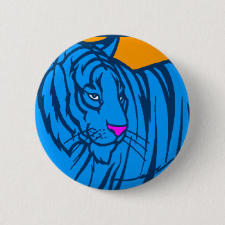 Badge Rond 5 Cm COREY TIGER 80s RETRO BLUE JUNGLE TIGER