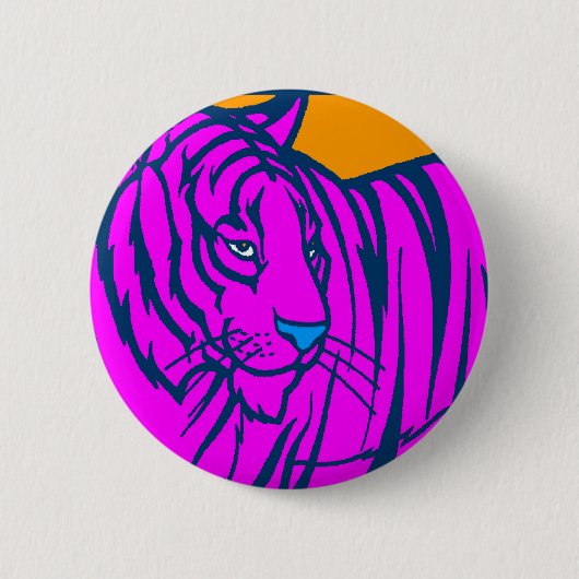 Badge Rond 5 Cm COREY TIGER 80s RETRO PINK JUNGLE TIGER (Devant)