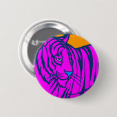 Badge Rond 5 Cm COREY TIGER 80s RETRO PINK JUNGLE TIGER (Devant & derrière)