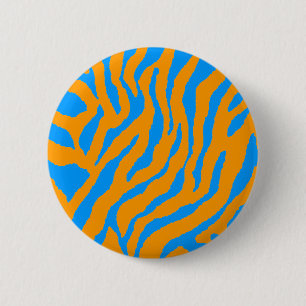 Badge Rond 5 Cm COREY TIGER 80s RÉTRO RAYURES DE TIGRE BLEU ORANGE