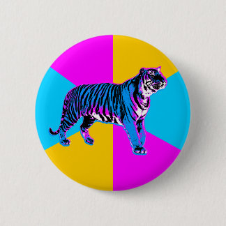 Badge Rond 5 Cm Corey Tiger 80s Retro Tiger & Neon Wedges