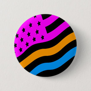 Badge Rond 5 Cm COREY TIGER 80s RETRO USA FLAG MULTI COLOR NOIR