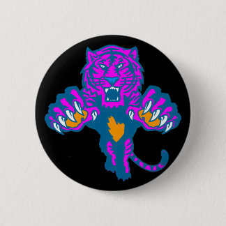Badge Rond 5 Cm Corey Tiger 80s Vintage Tigre Féroce qui Bondit