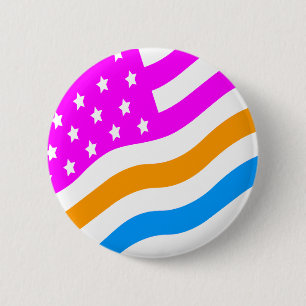 Badge Rond 5 Cm COREY TIGER Drapeau USA RÉTRO 80s BLANC MULTICOLOR