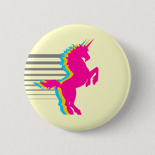 BADGE ROND 5 CM COREY TIGER LICORNE RÉTRO VINTAGE DES ANNÉES 80