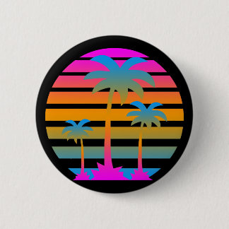BADGE ROND 5 CM COREY TIGER RETRO SUNSET PALMIERS