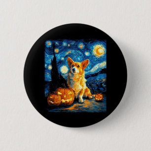 Badge Rond 5 Cm Corgi Amoureux de les chiens Peinture de van gogh