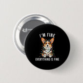 Badge Rond 5 Cm Corgi Christmas I'm Fine Everything Is Fine (Devant & derrière)