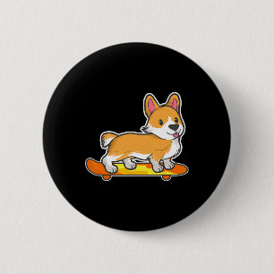 Badge Rond 5 Cm Corgi de skate planche à roulettes Chien skater Sk