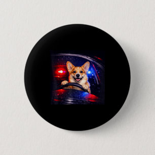 Badge Rond 5 Cm Corgi drôle mème de chien qui conduit une voiture
