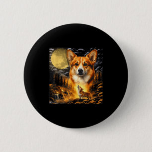 Badge Rond 5 Cm Corgi hurlant à la lune, lune vintage 90 animal