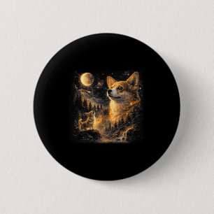 Badge Rond 5 Cm Corgi hurlant à la lune vintage rétro animal 90s