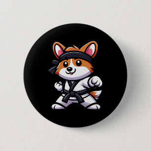 Badge Rond 5 Cm Corgi Karate Funny Chien Arts Martiaux Hommes Femm