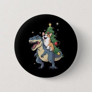 Badge Rond 5 Cm Corgi Noël Dinosaure Arbre Rex Vacances Xmas 