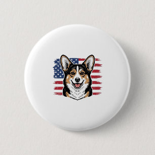 Badge Rond 5 Cm Corgi patriotique drapeau américain vecteur vintag