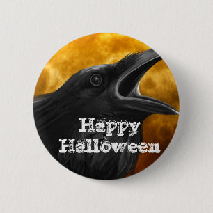Badge Rond 5 Cm Corneille noire de Halloween