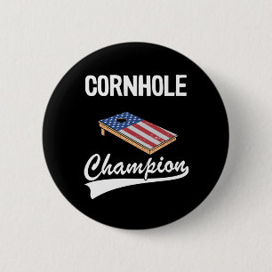 Badge Rond 5 Cm Cornhole Champion Américain Drapeau Bean Bag Board
