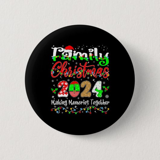 Badge Rond 5 Cm Correspondance famille Noël 2024 Santa Hat Lights (Devant)