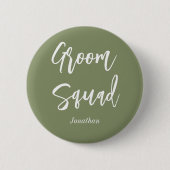Badge Rond 5 Cm Cortège Marié Vert Sage Bouton Blanc (Devant)