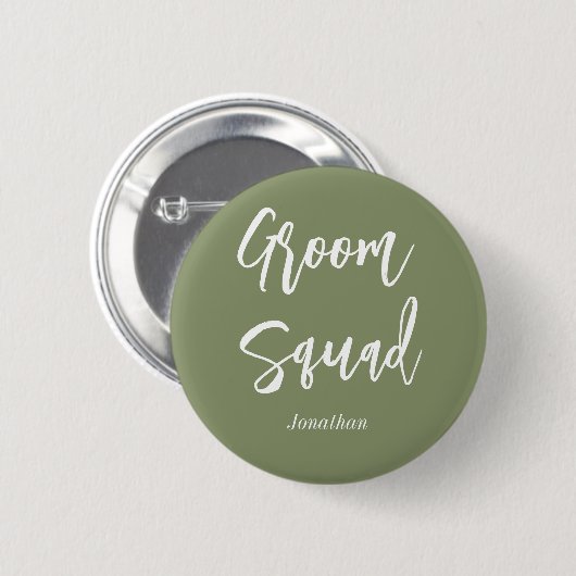 Badge Rond 5 Cm Cortège Marié Vert Sauge Blanc Bouton (Devant & derrière)
