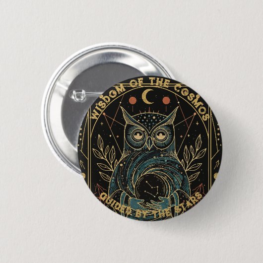 Badge Rond 5 Cm Cosmic Oracle Owl • Mystical Celestial (Devant & derrière)