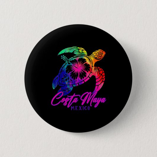 Badge Rond 5 Cm Costa Maya Mexico Tie Dye Sea Turtle Hibiscus Beac (Devant)