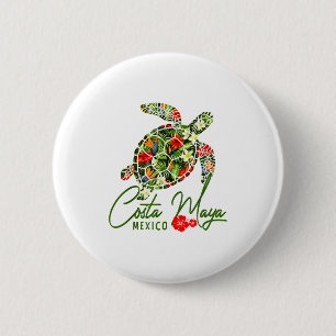 Badge Rond 5 Cm Costa Maya Mexique Tortue de mer Hibiscus Tropical
