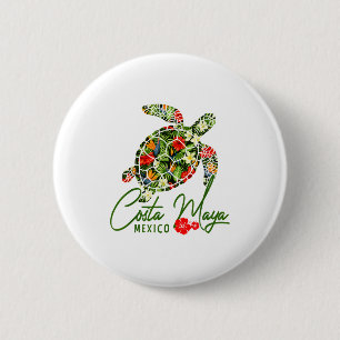 Badge Rond 5 Cm Costa Maya Mexique Tortue de mer Hibiscus Tropical