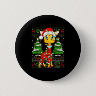 Badge Rond 5 Cm Costume de Noël Girafe Lumières Père Noël Xmas Hor