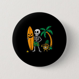 Badge Rond 5 Cm Costume de surfeur d'Halloween Skeleton Surfing Ha