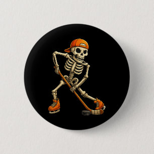 Badge Rond 5 Cm Costume d'Halloween squelette de hockey sur glace 