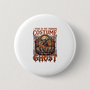 Badge Rond 5 Cm Costume Humain Fantôme Squelette Cimetière Lune Ha