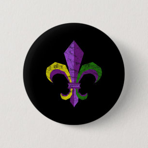Badge Rond 5 Cm Costume Mardi Gras - Fleur De Lis Vintage
