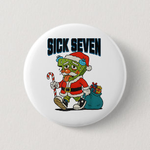 Badge Rond 5 Cm Costume Sick Seven 67 Drôle de Noël Père Noël Homm