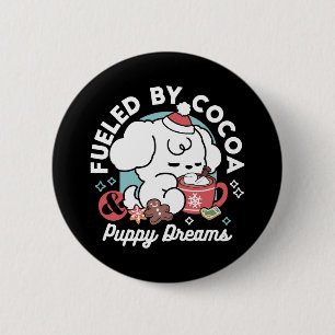 Badge Rond 5 Cm Cosy Puppy Dreams - Chocolat chaud et Noël