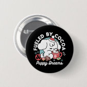 Badge Rond 5 Cm Cosy Puppy Dreams - Chocolat chaud et Noël (Devant & derrière)