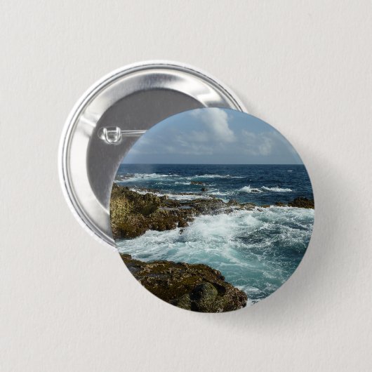 Badge Rond 5 Cm Côte rocheuse d'Aruba et océan bleu (Devant & derrière)