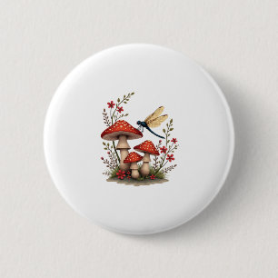 Badge Rond 5 Cm Cottagecore Aesthétique Dragonfly Mushroom Witchen
