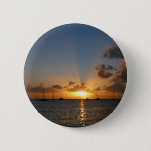 Badge Rond 5 Cm Coucher de soleil avec voiliers Paysage tropical P