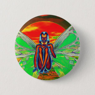 Badge Rond 5 Cm Coucher de soleil de papillon rouge