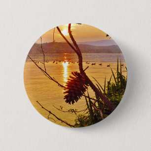 Badge Rond 5 Cm Coucher de soleil du lac Pinecone