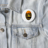 Badge Rond 5 Cm Coucher de soleil Kokopelli #2 (En situation)