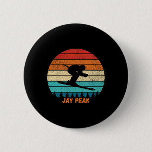 Badge Rond 5 Cm Coucher de soleil rétro Jay Peak Vermont Ski Skieu